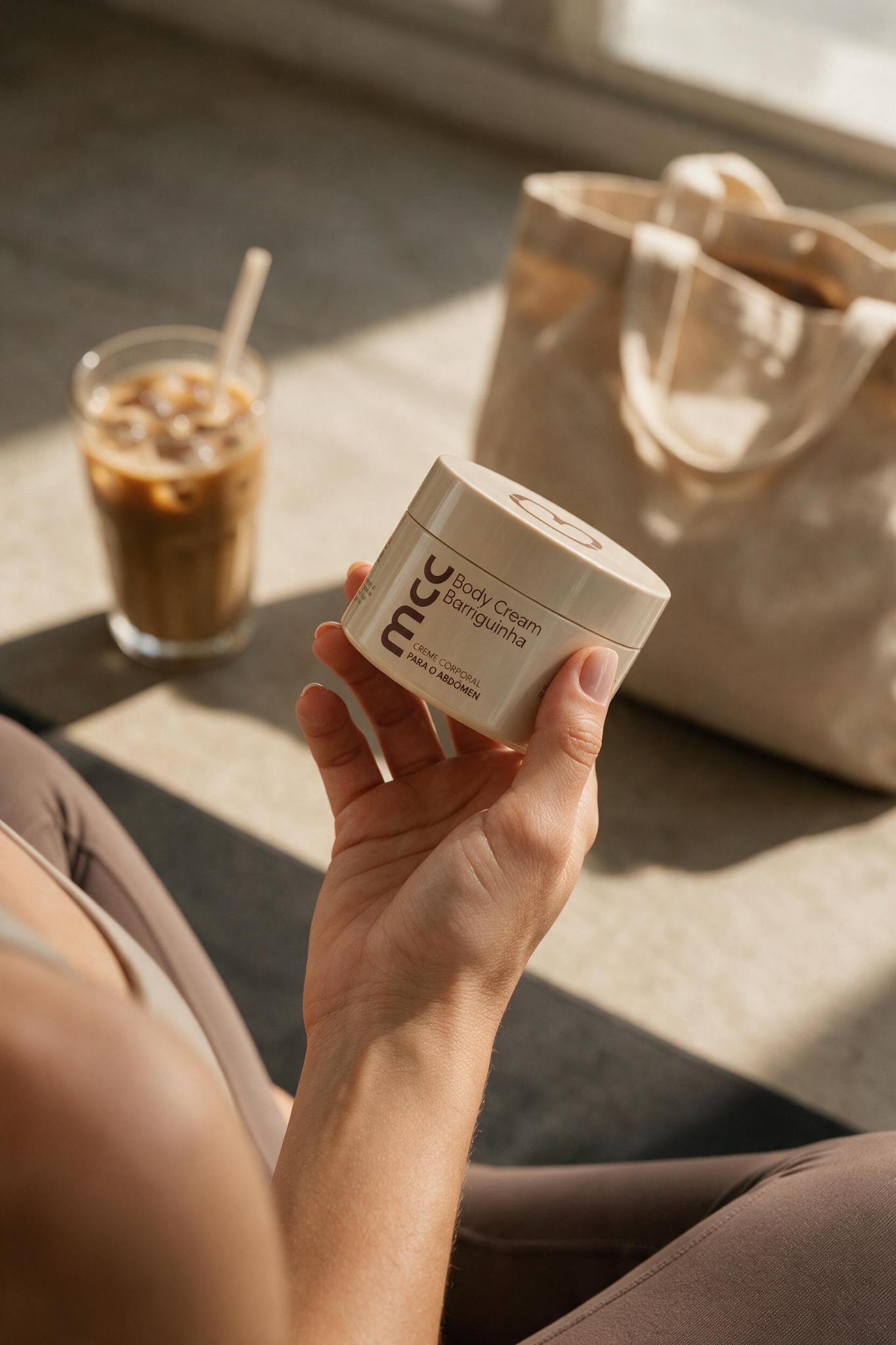 Body Cream na mão durante uma pausa com café